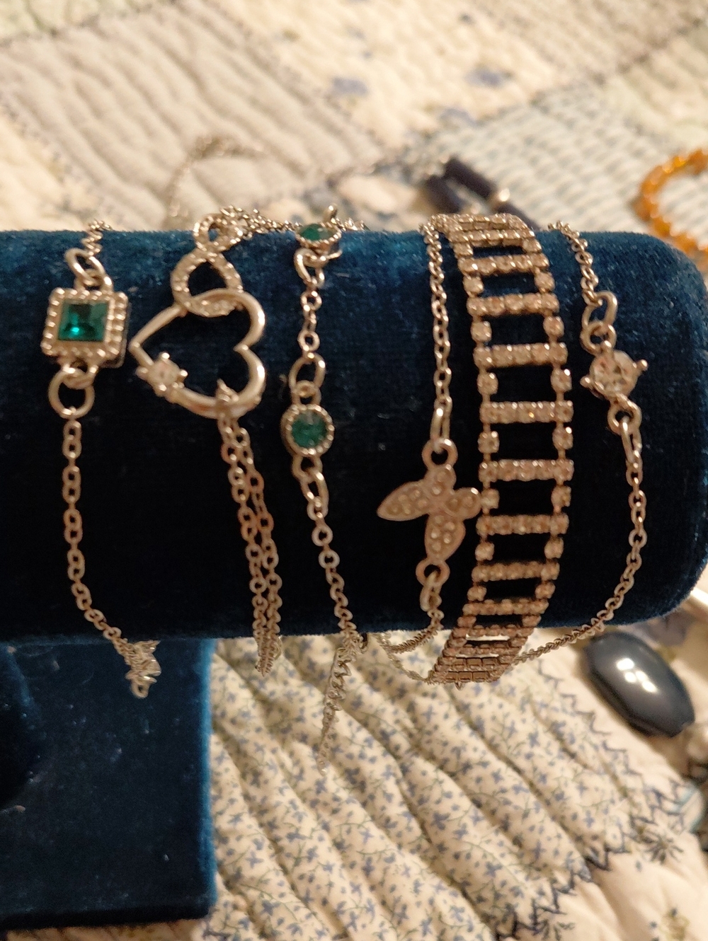 Sterling Silver Multi-Chain Bracelet Set with Green Accents